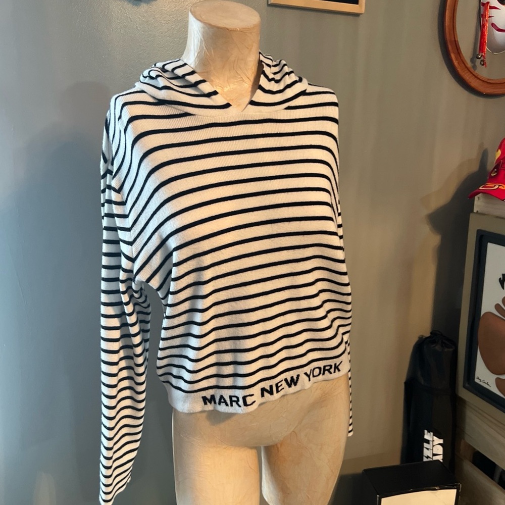 Marc New York Black and White Striped Pullover